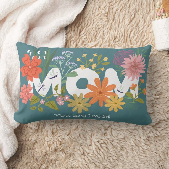 Cojín Lumbar A mamá le encantaba el ramo de flores de boho lind (Manta)