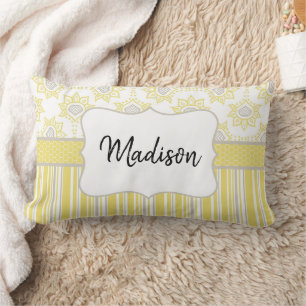 Cojín Lumbar Abeja Amarillo y Gris Geométrico Personalizado