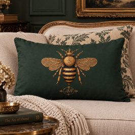 Cojín Lumbar Abeja Real Romance Oscuro | Verde Bosque Profundo