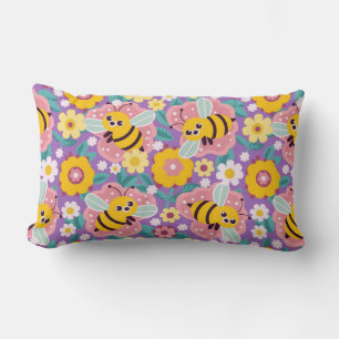 Cojín Lumbar Abejas y Flores de Dibujos Animados Adorables