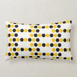Cojín Lumbar Abejorro Negro Amarillo Geométrico Hexagrama Patró