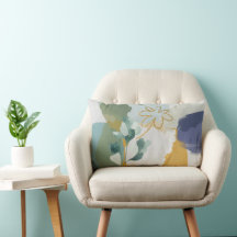 Abstract Floral en azul, Sage Gold Lumbar Pillow