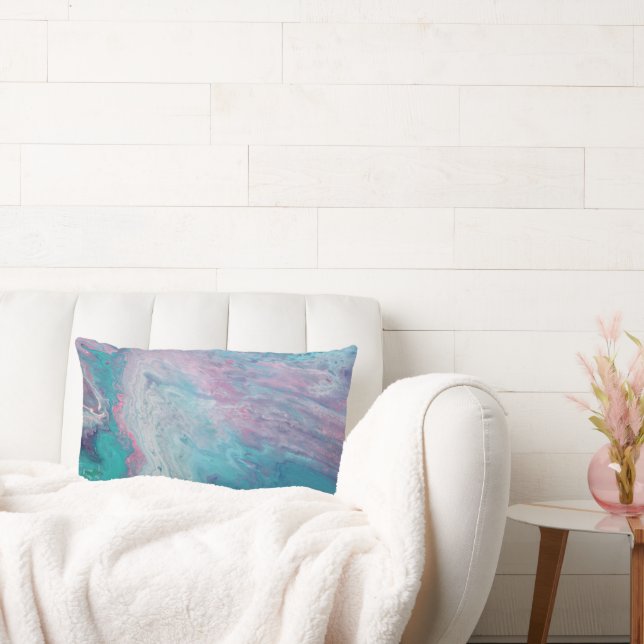 Cojín Lumbar Abstracto Flauta de acento rosa azul de arte fluid (Sofá)