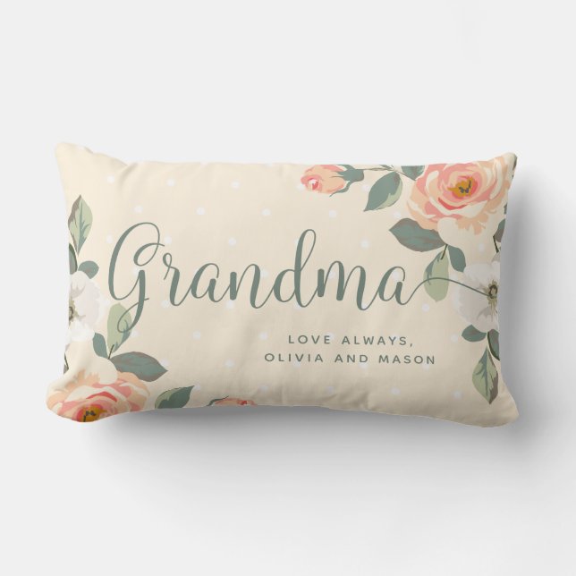 Cojín Lumbar Abuela floral del melocotón bonito el | (Anverso)