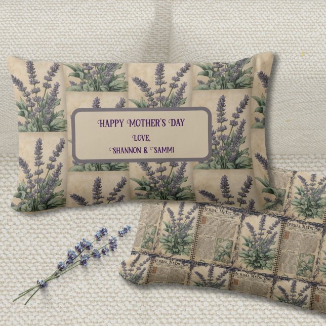Cojín Lumbar Acento botánico de lavanda de época (Vintage Lavender Lumbar Pillow Gift for Mom, Garden Lovers, or Kitchen Witches)