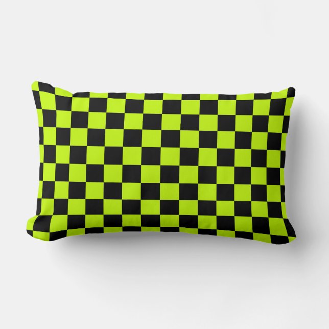 Cojín Lumbar Acid green black checkerboard pattern (Anverso)