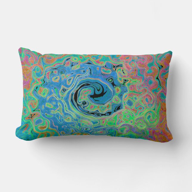 Cojín Lumbar Acuarela Azul Groovy Abstracto Retro Bañón Líquido (Anverso)