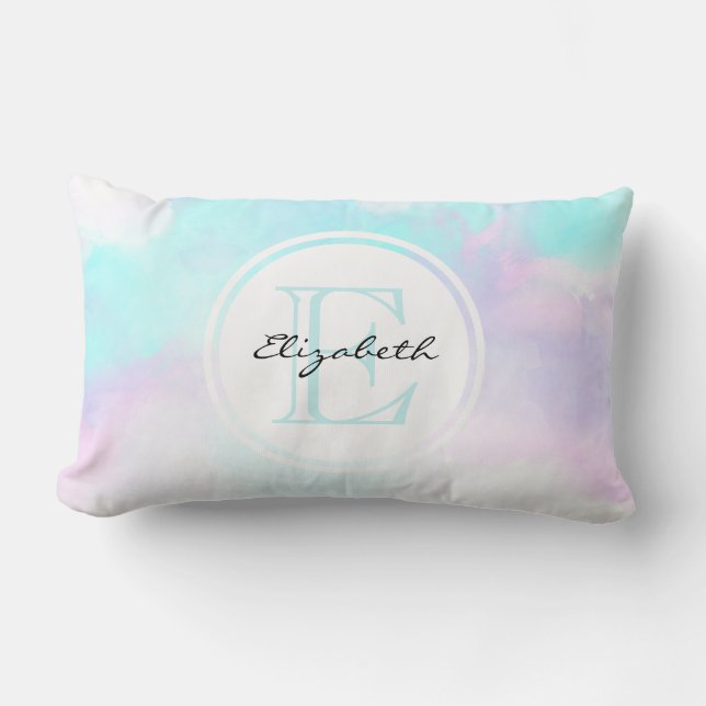 Cojín Lumbar Acuarela azul y púrpura abstracta moderna (Anverso)