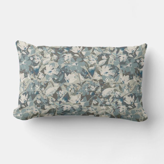 Cojín Lumbar Acuarela Clematis Patrón Floral Azul Sage Gris (Anverso)