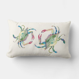 Cojín Lumbar Acuarela Coastal Blue Crab Beach House