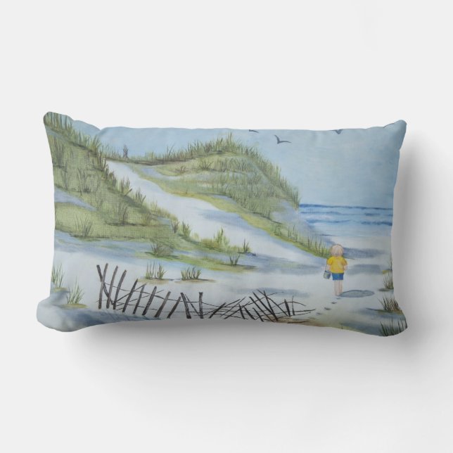 Cojín Lumbar Acuarela de la playa (Anverso)