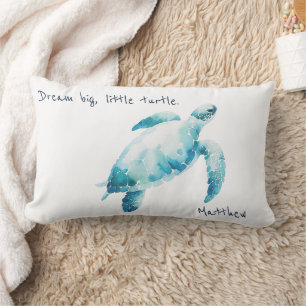 Cojín Lumbar Acuarela De Tortuga De Mar Nursera Mínima Azul