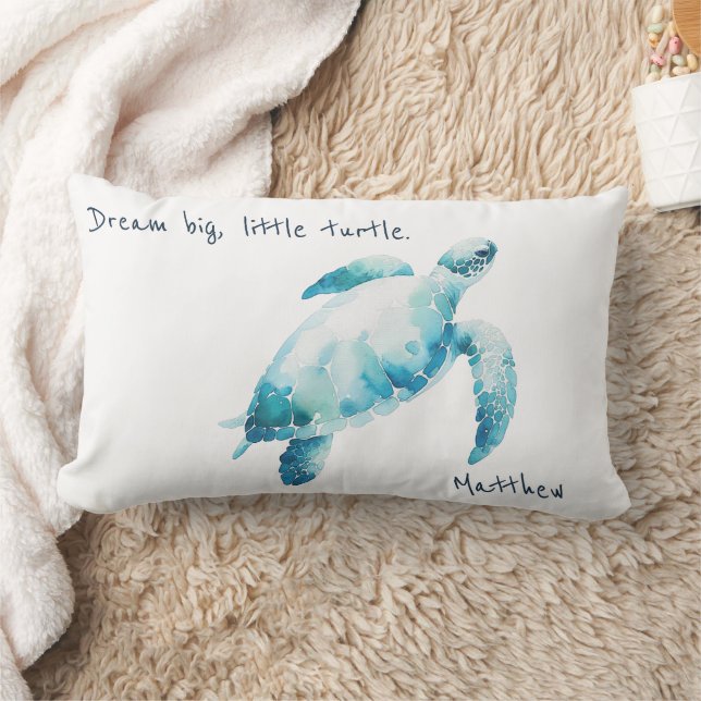 Cojín Lumbar Acuarela De Tortuga De Mar Nursera Mínima Azul (Manta)