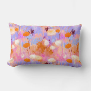 Cojín Lumbar Acuarela Flor Silvestre Rosa Lavanda Naranja