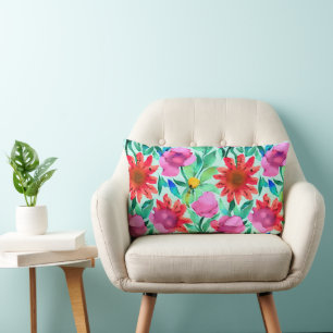 Cojín Lumbar Acuarela floral bonita 