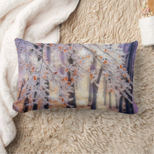Cojín Lumbar Acuarela moderna de árboles nevados de colores