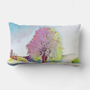 Cojín Lumbar Acuarela moderna de árboles nevados de colores