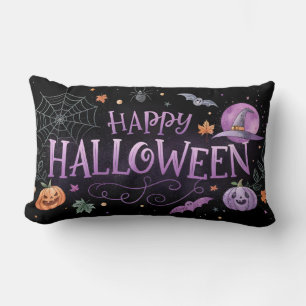 Cojín Lumbar acuarela púrpura feliz halloween