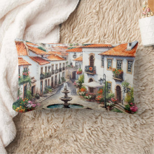 Cojín Lumbar Acuarela típica de la aldea portuguesa