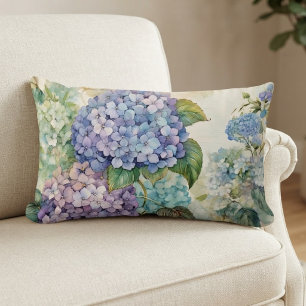 Cojín Lumbar Acuarelas de hortensias coloridas