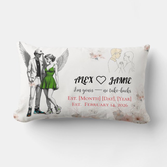Cojín Lumbar Adorable Angels Holding Hands Throw Pillow (Anverso)