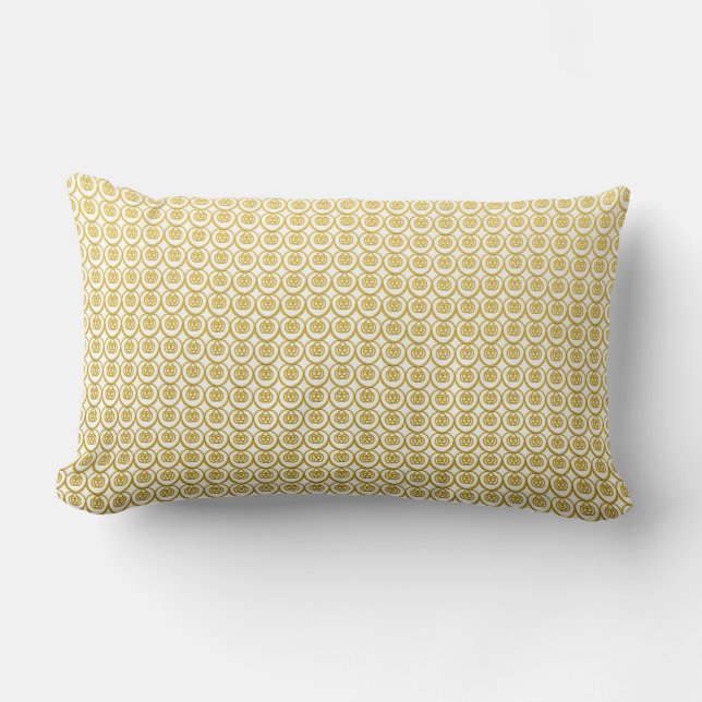 Cojín Lumbar Adorable patrón amarillo dorado sobre blanco (Anverso)