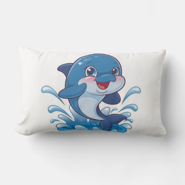 Cojín Lumbar Adorable Personalizado Dolphin aplastando con aleg (Anverso)