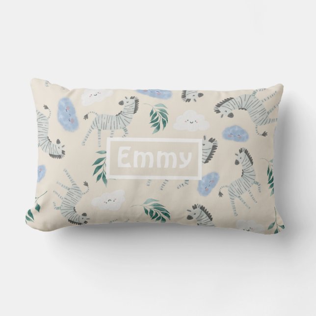 Cojín Lumbar Adorable safari pastel monogramado vivero rosa (Anverso)