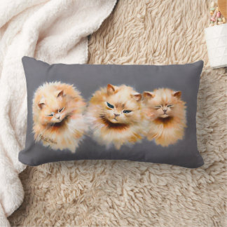 Cojín Lumbar Adorable Tres Gatos Esponjosos Decoración Felina V