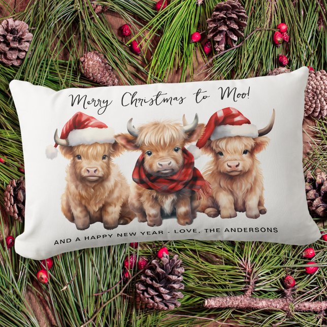 Cojín Lumbar Adorables vacas de Highland preparan feliz Navidad (Subido por el creador)