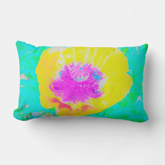 Cojín Lumbar Adormidera amarilla con centro rosado caliente en  (Anverso)