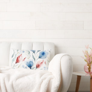 Cojín Lumbar Aesthetic Watercolor Patriotic Wildflowers