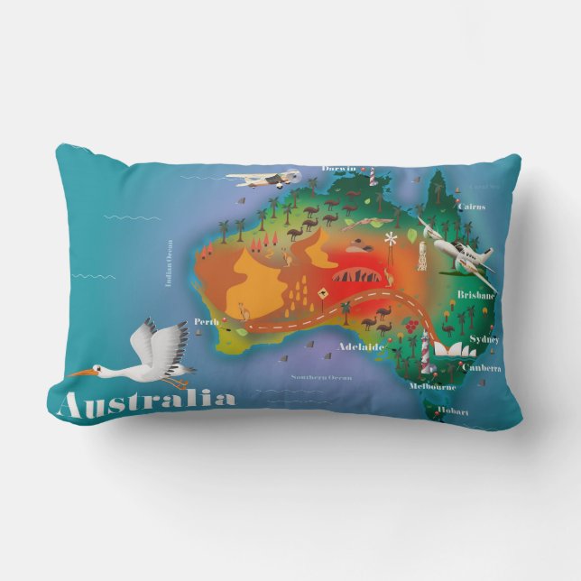 Cojín Lumbar Afiche de viaje de mapas de Australia (Anverso)