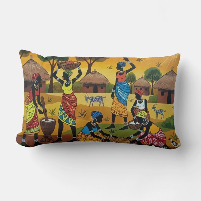 Cojín Lumbar African women at work Throw Cushion (Anverso)