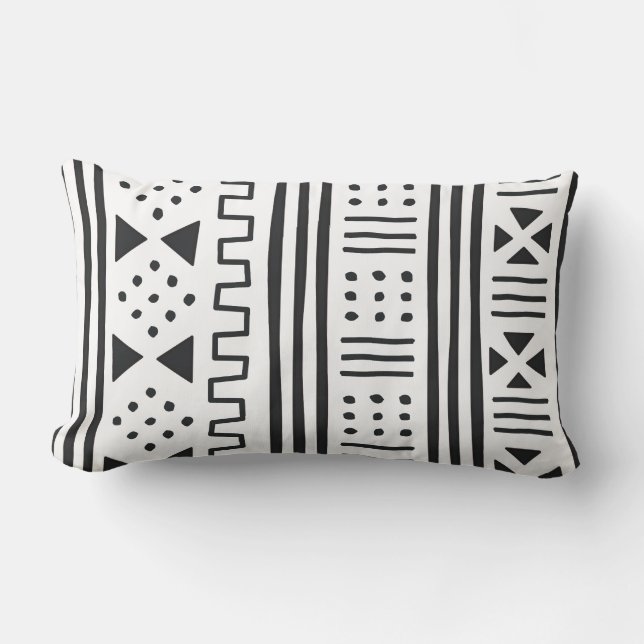 Cojín Lumbar Africano blanco MudCloth del negro el | inspirado (Anverso)