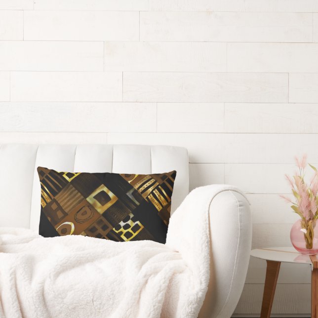 Cojín Lumbar Afrocentrico Geométrico Dorado Marrón Negro (Sofá)