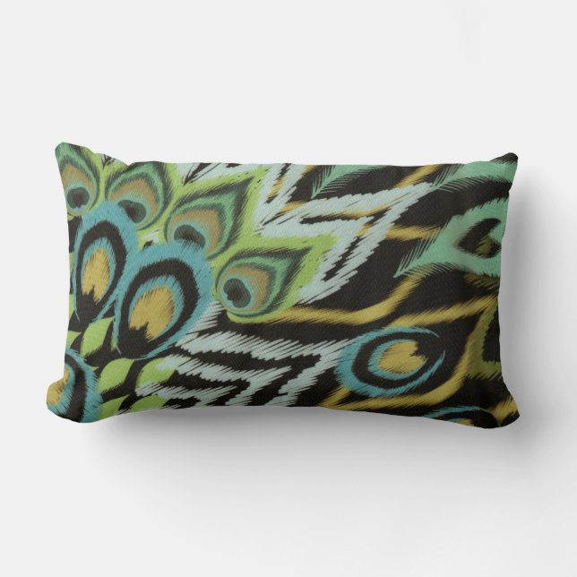 Cojín Lumbar Aguamarina y pavo real negro (Anverso)