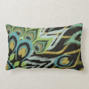 Cojín Lumbar Aguamarina y pavo real negro