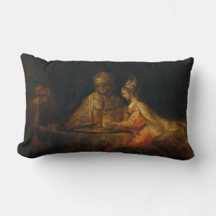 Cojín Lumbar Ahasuerus Haman Esther Rembrandt Barroco bíblico