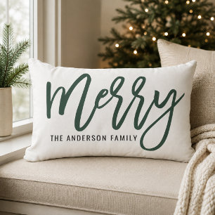 Cojín Lumbar Alegre Script Verde Familia Navidad