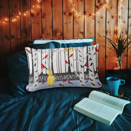 Cojín Lumbar Alegría de invierno - Gato con cardenales de Birch