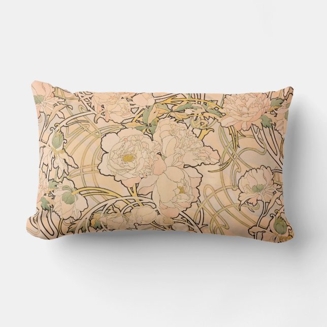 Cojín Lumbar Alfonse Mucha Art Nouveau Peonies (Anverso)