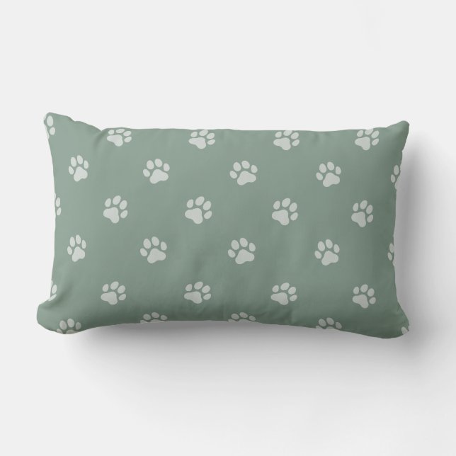 Cojín Lumbar All Over Animal Paw Print Sage Green (Anverso)