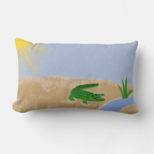 Cojín Lumbar Alligator Green Whimsical Personalizado Art
