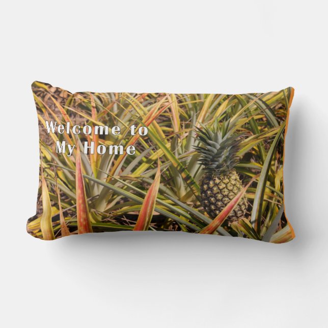 Cojín Lumbar Almohada, Bienvenido a mi hogar con piña (Anverso)