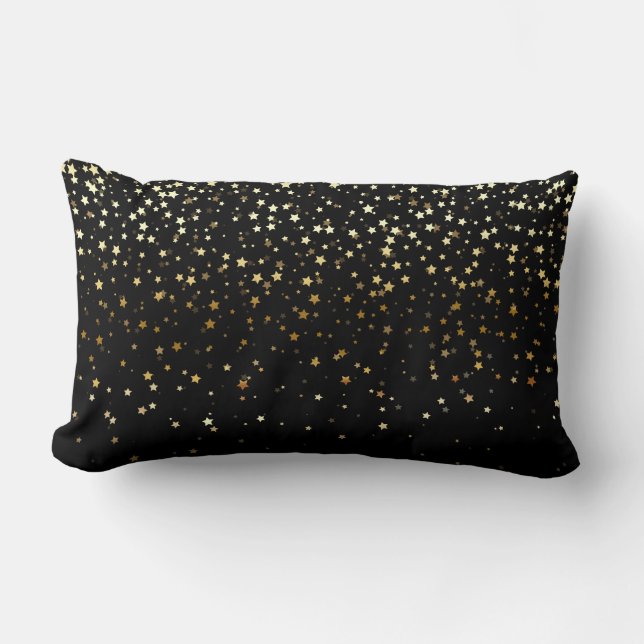 Cojín Lumbar Almohada-Negro lumbar de las estrellas de oro (Anverso)