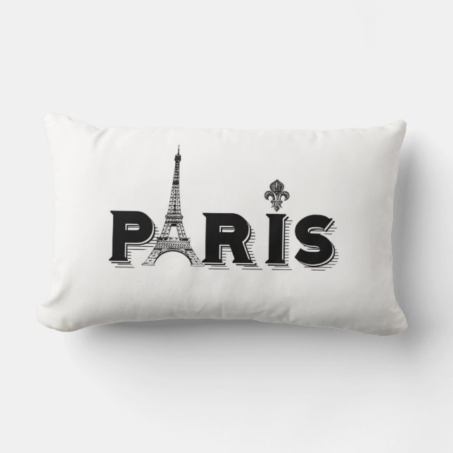 Cojín Lumbar Almohada-negro y blanco-PARÍS (Anverso)