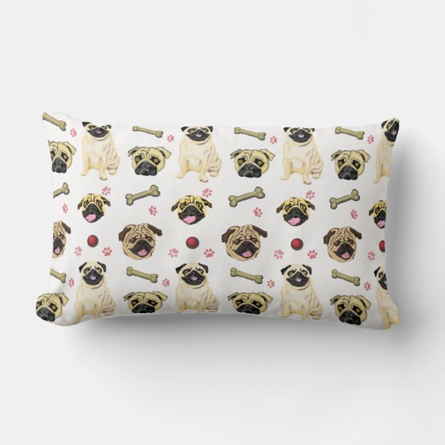 Cojín Lumbar Almohadilla de Pug Blanca (Anverso)