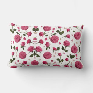Cojín Lumbar Almohadón con patrón de rosa 3D rosa caliente