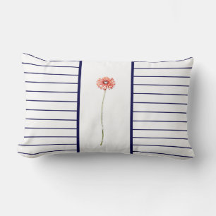 Cojín Lumbar Almohadón de flor de gerbera roja pálida con rayas